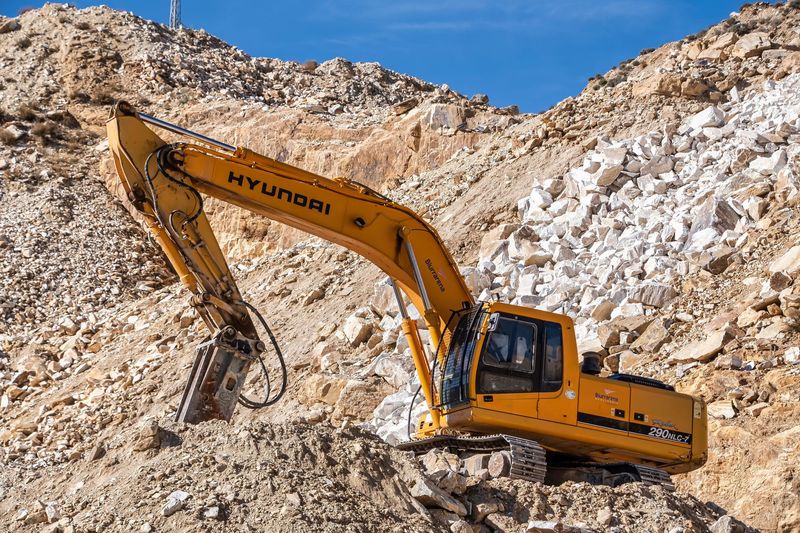 Excavator working in a quarry