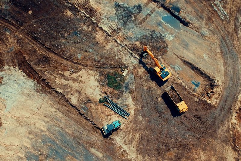 Aerial view of a civil engineering site with earthmoving plant
